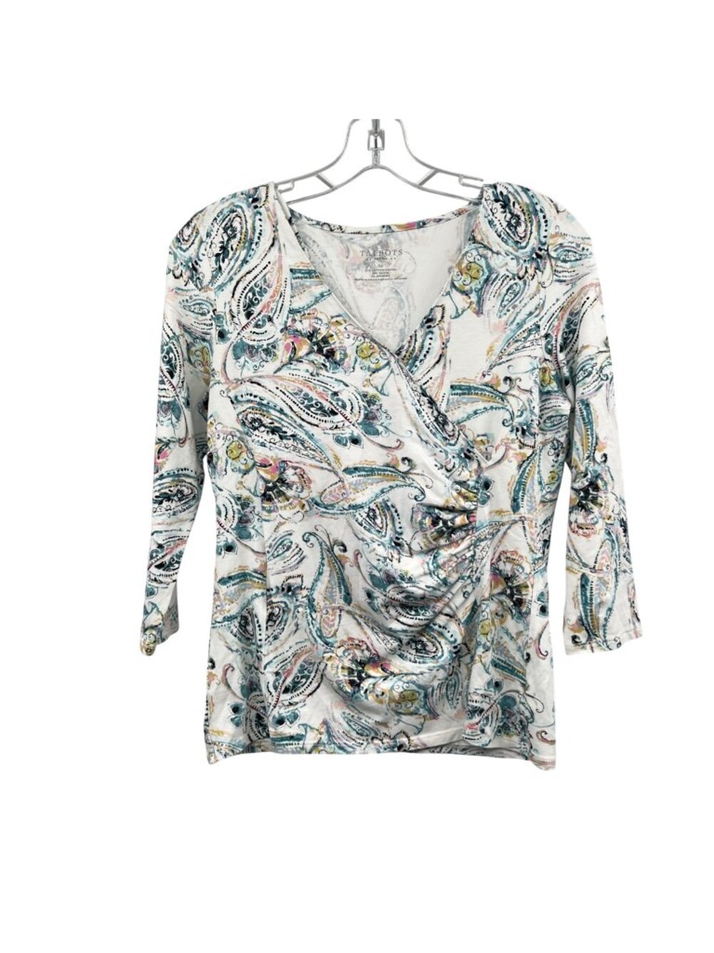 Talbots Paisley Surplice Top 3/4 Sleeve Gathered Multicolor Size SP